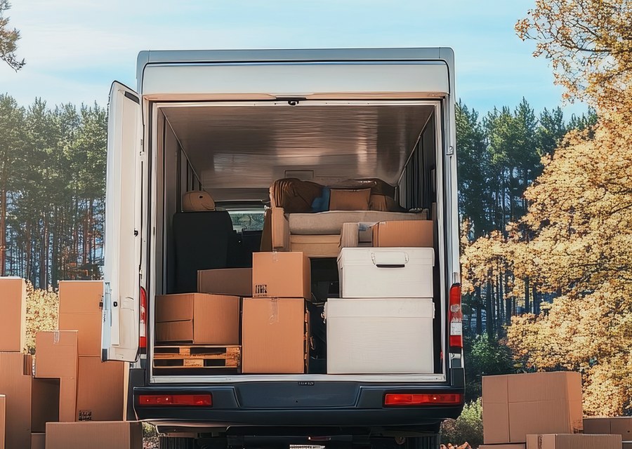 Packed moving truck ready for cross-country transport