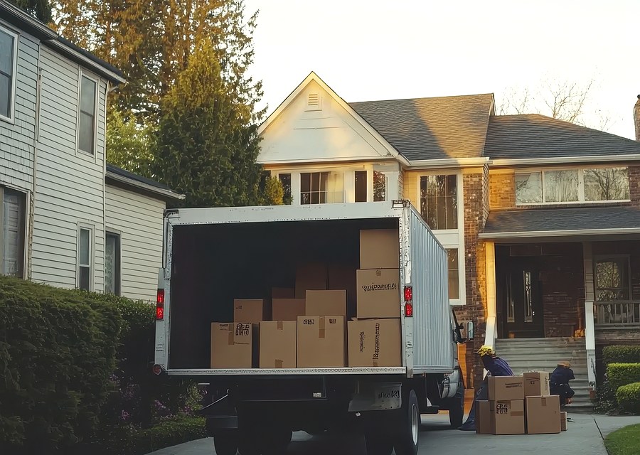 Packed moving truck ready for cross-country transport