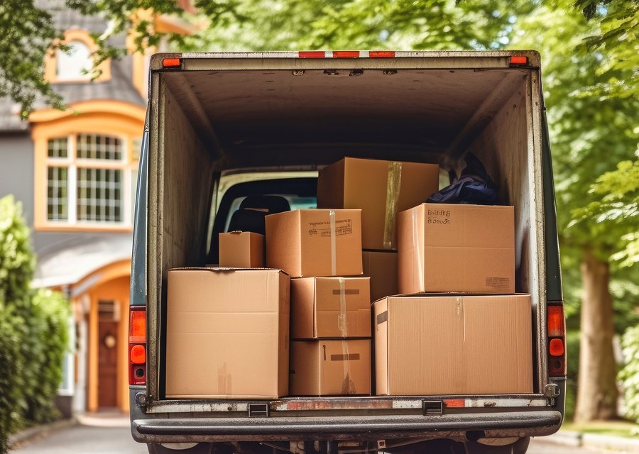 Packed moving truck ready for cross-country transport
