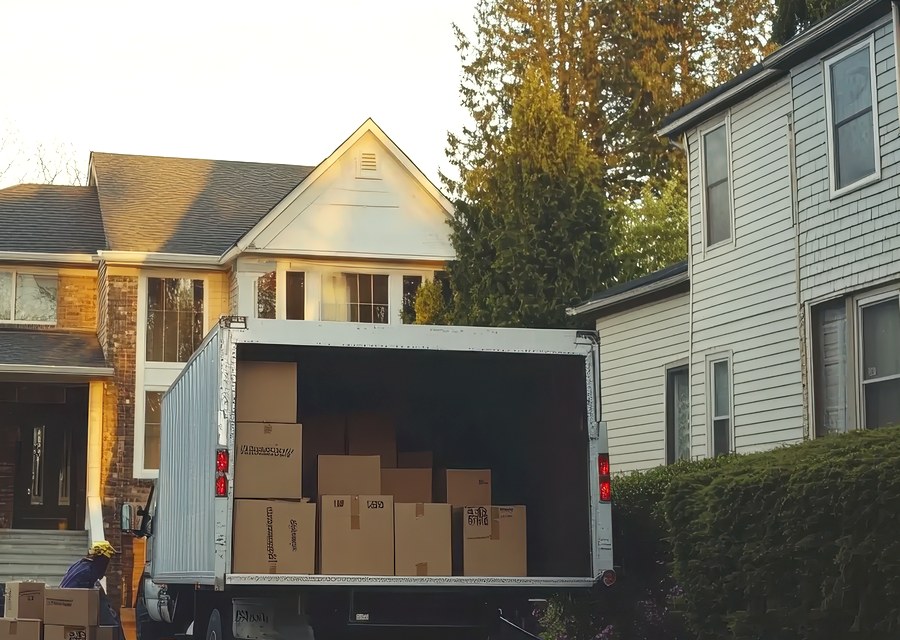 Packed moving truck ready for cross-country transport