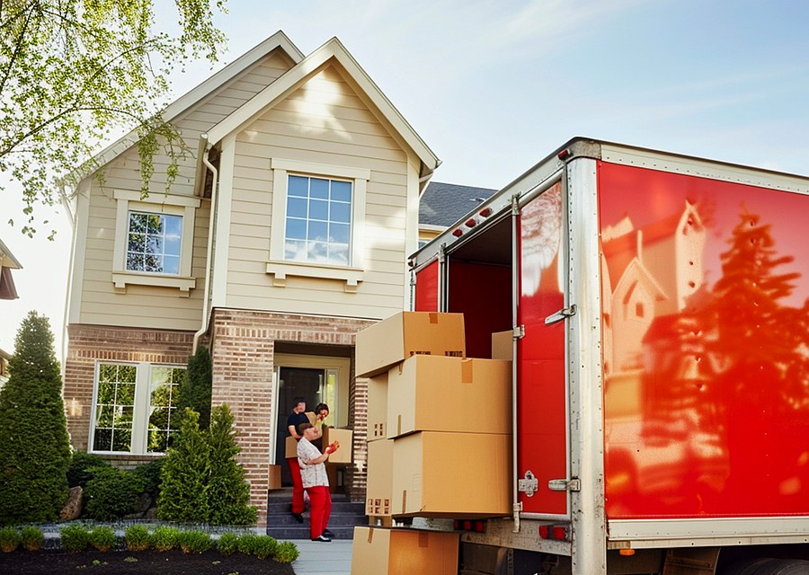 Packed moving truck ready for cross-country transport
