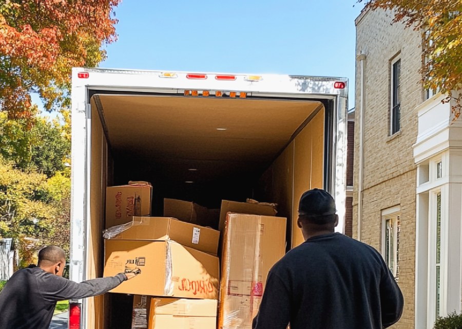 Packed moving truck ready for cross-country transport