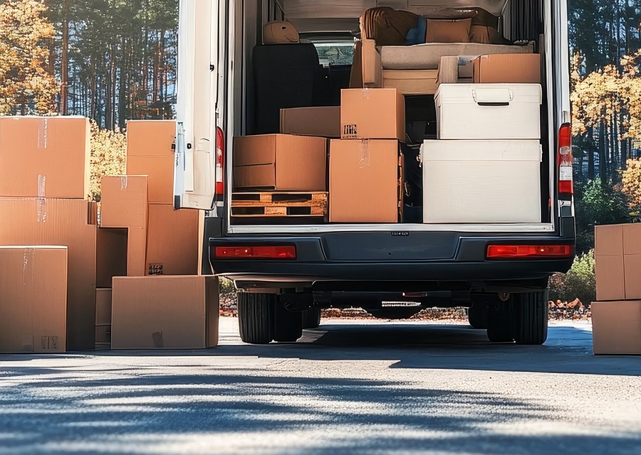 Packed moving truck ready for cross-country transport
