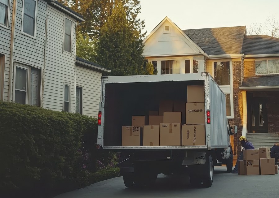 Packed moving truck ready for cross-country transport
