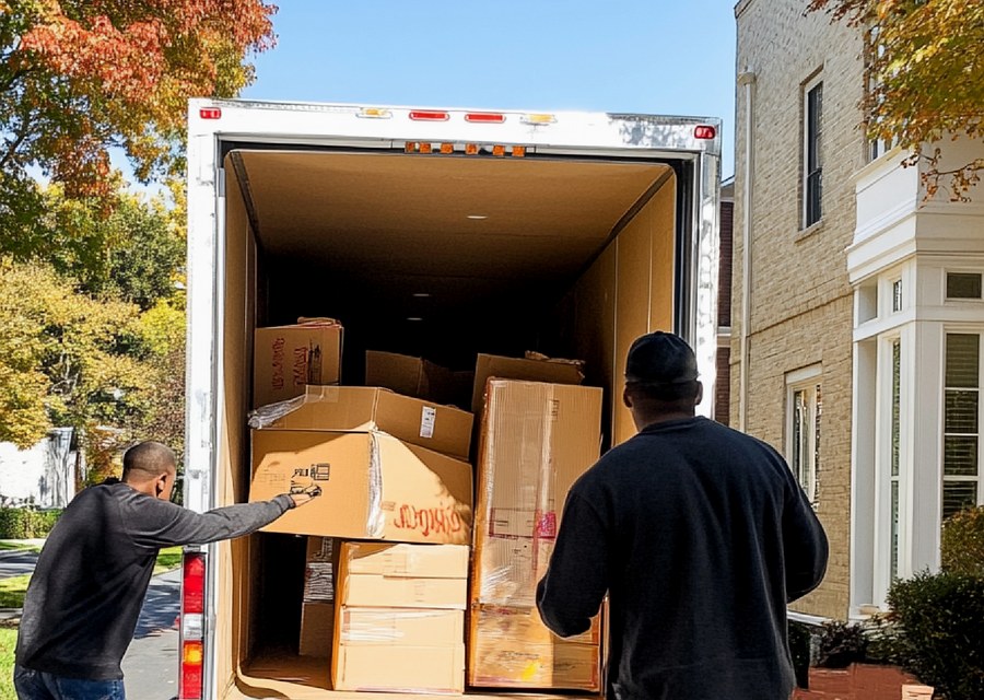 Packed moving truck ready for cross-country transport
