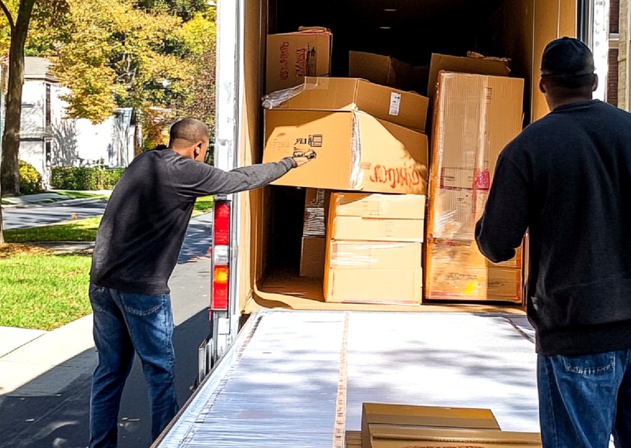 Packed moving truck ready for cross-country transport