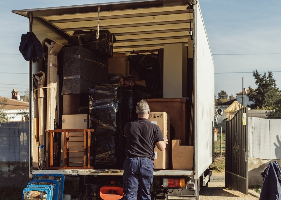 Packed moving truck ready for cross-country transport