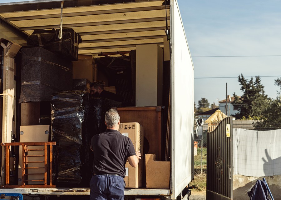 Packed moving truck ready for cross-country transport