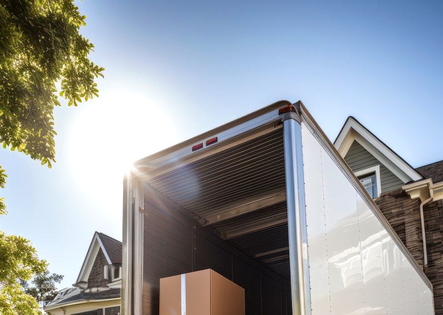 Packed moving truck ready for cross-country transport