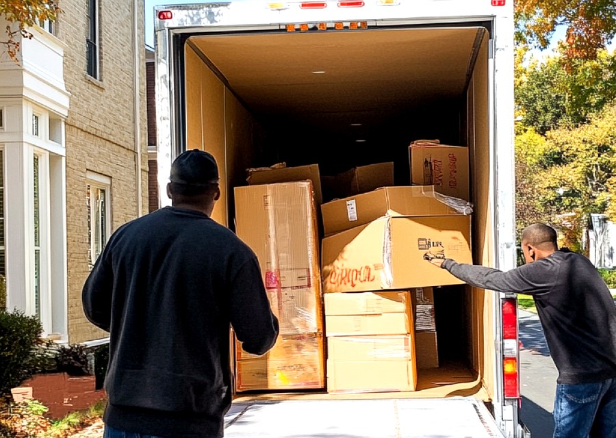 Packed moving truck ready for cross-country transport