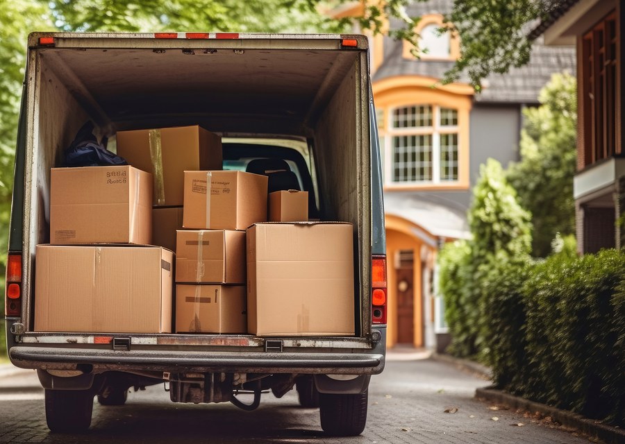 Packed moving truck ready for cross-country transport