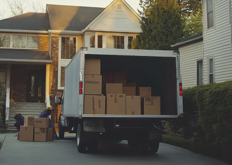 Packed moving truck ready for cross-country transport