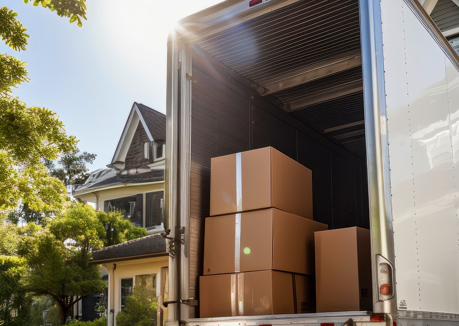 Packed moving truck ready for cross-country transport