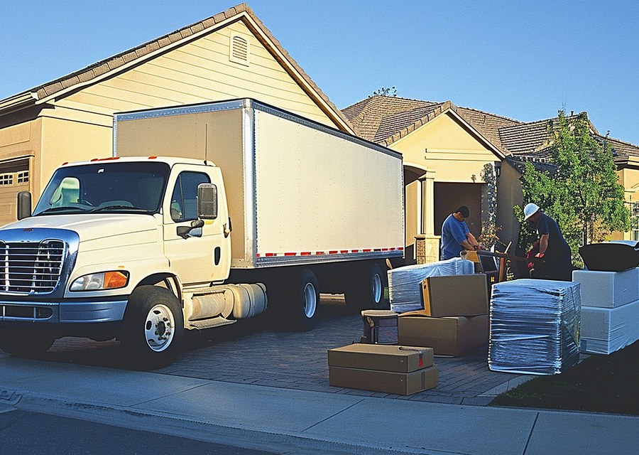 Packed moving truck ready for cross-country transport