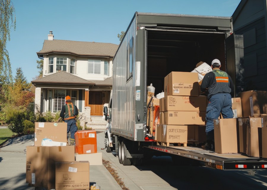 Packed moving truck ready for cross-country transport