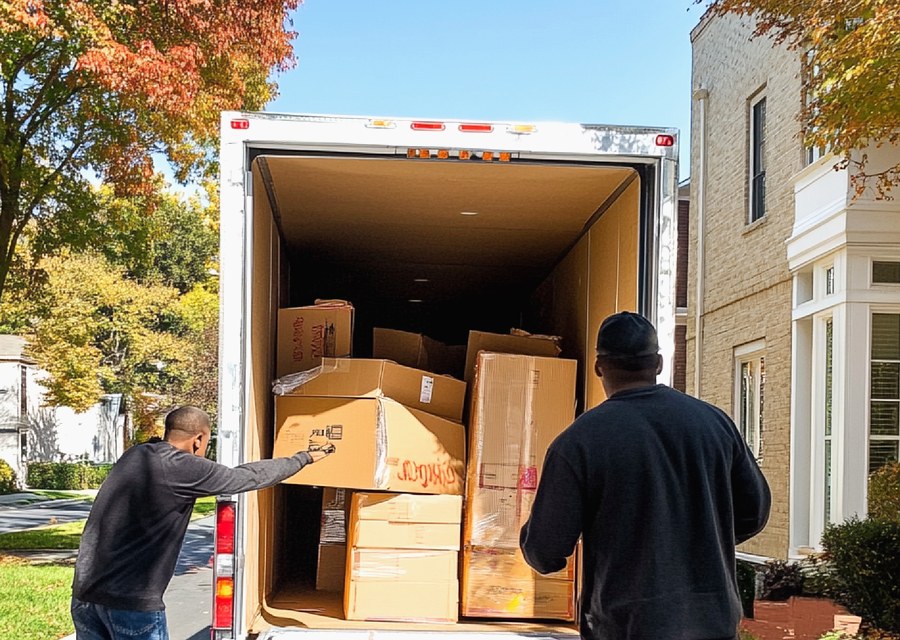 Packed moving truck ready for cross-country transport