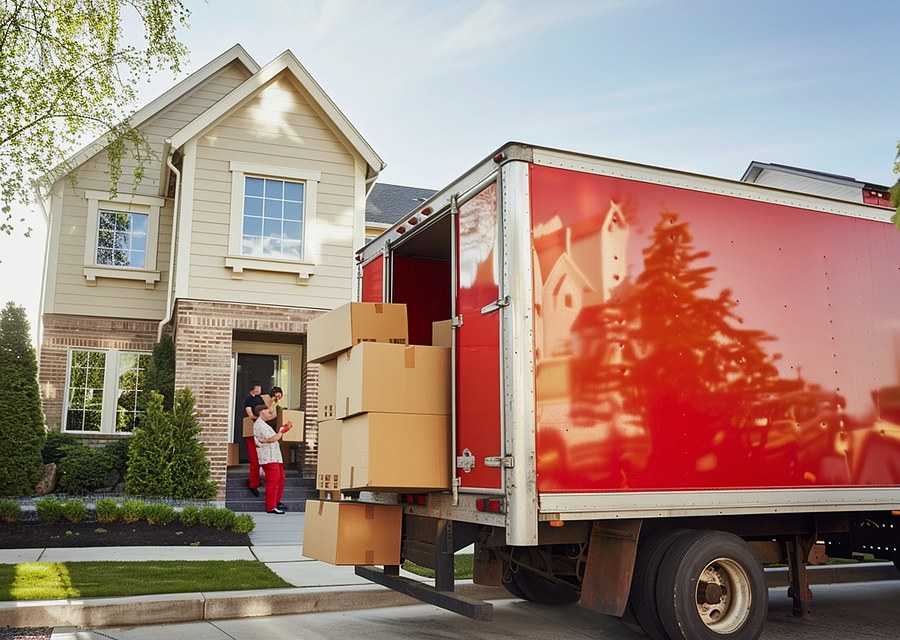 Packed moving truck ready for cross-country transport