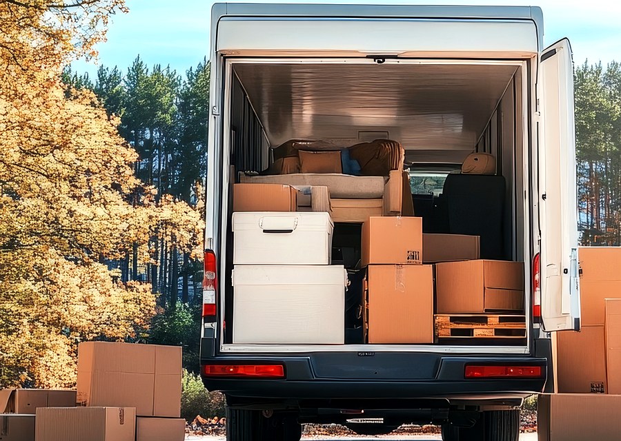 Packed moving truck ready for cross-country transport
