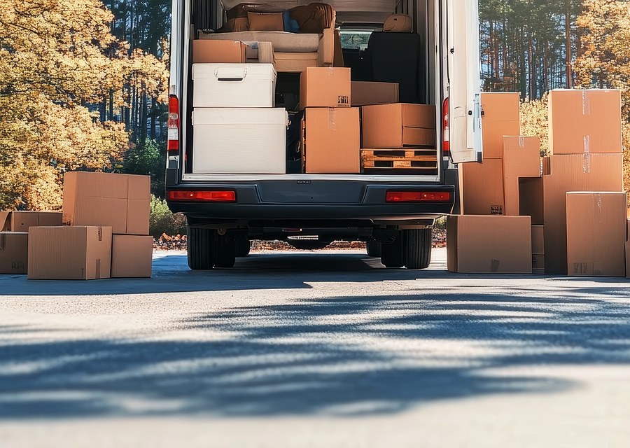 Packed moving truck ready for cross-country transport