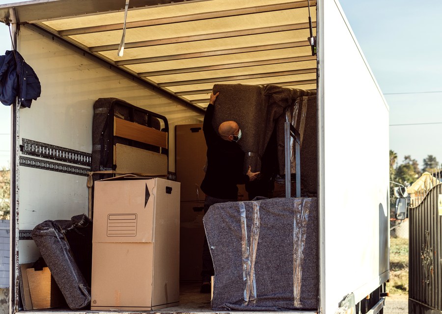 Packed moving truck ready for cross-country transport