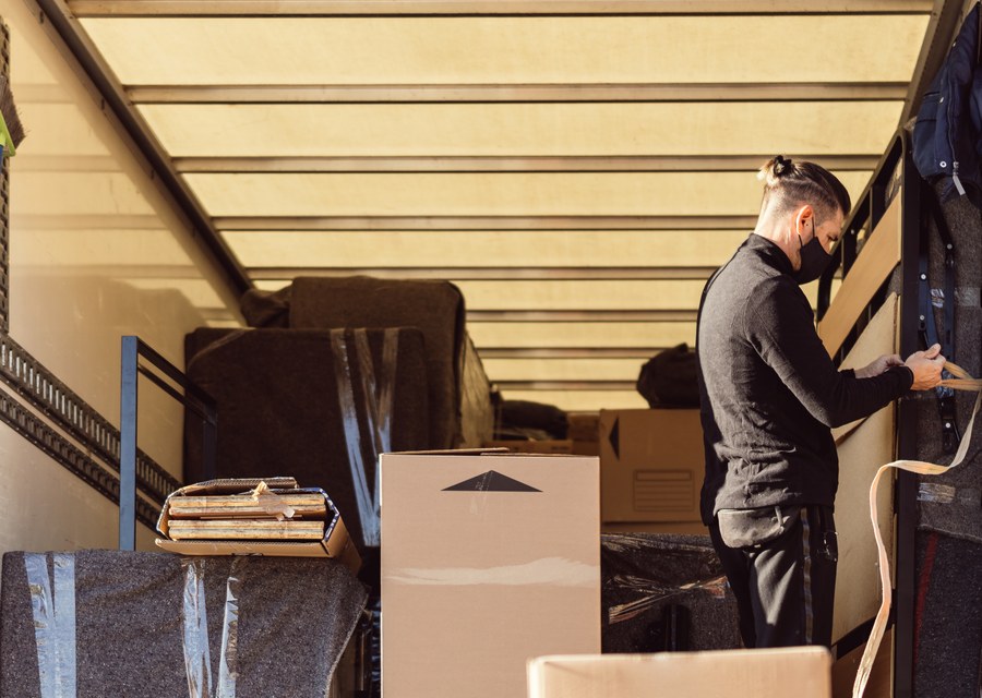 Packed moving truck ready for cross-country transport