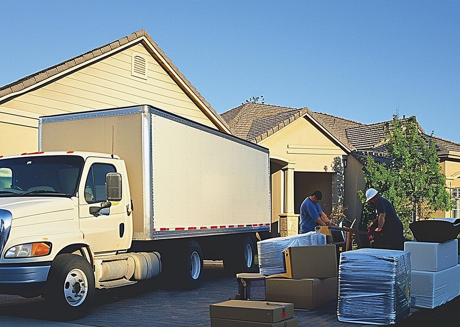 Packed moving truck ready for cross-country transport