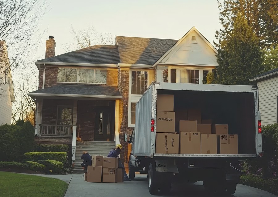 Packed moving truck ready for cross-country transport