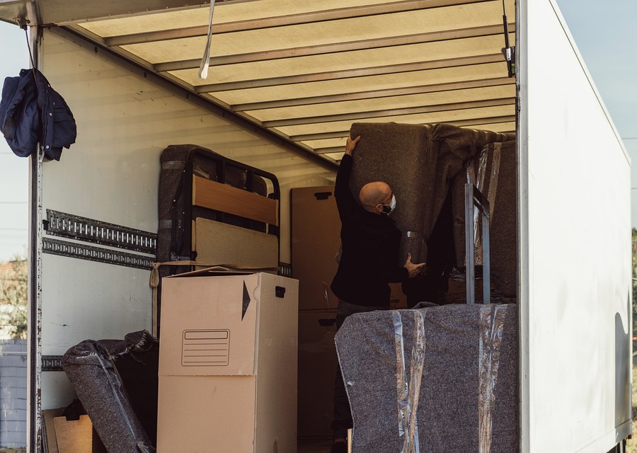 Packed moving truck ready for cross-country transport