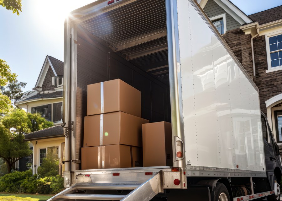 Packed moving truck ready for cross-country transport