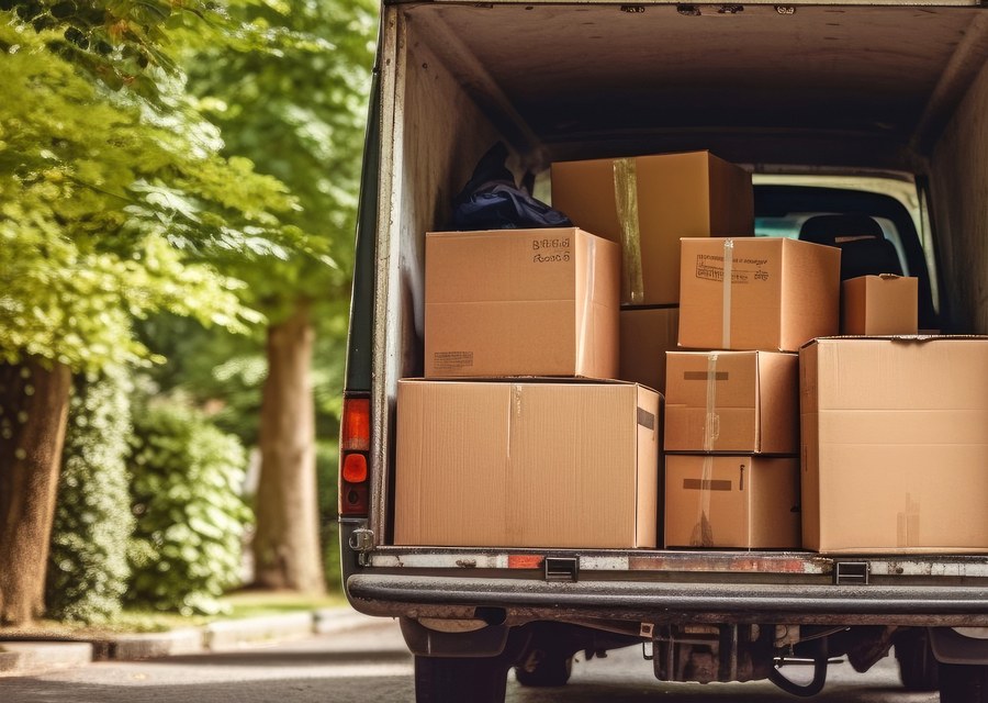 Packed moving truck ready for cross-country transport