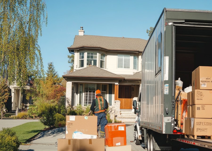 Packed moving truck ready for cross-country transport
