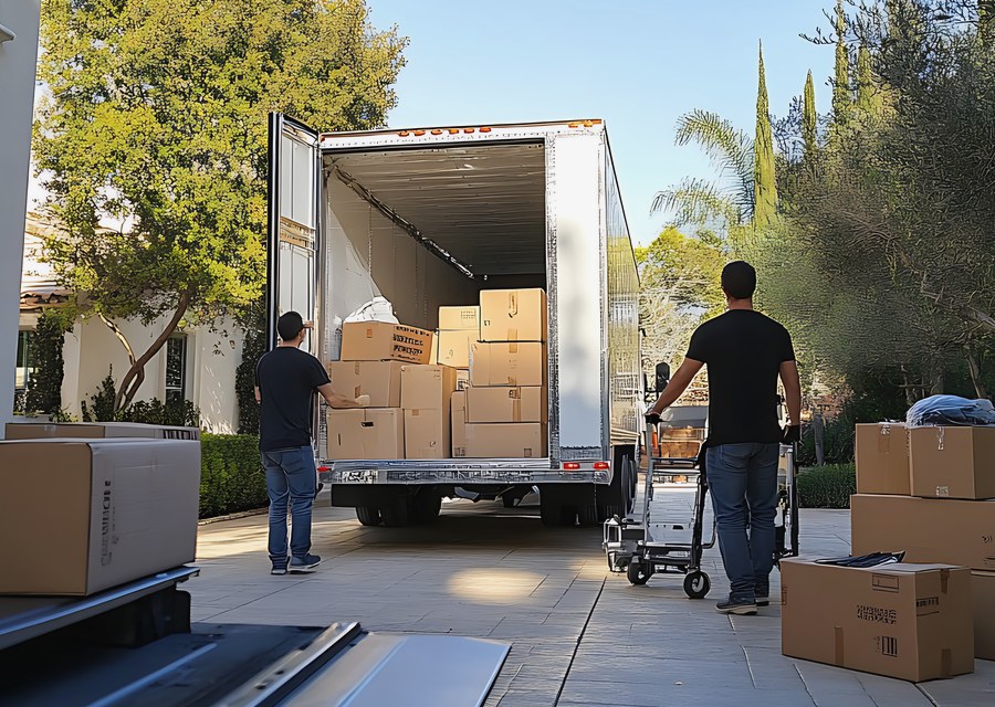 Packed moving truck ready for cross-country transport