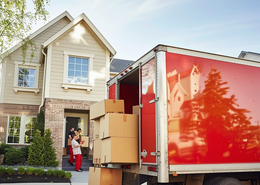 Packed moving truck ready for cross-country transport