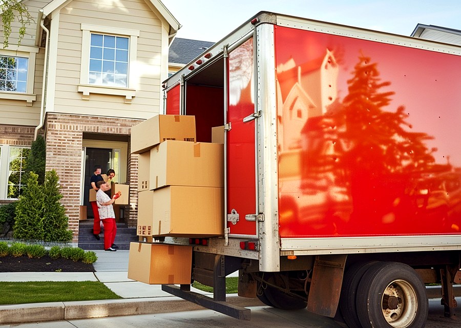 Packed moving truck ready for cross-country transport