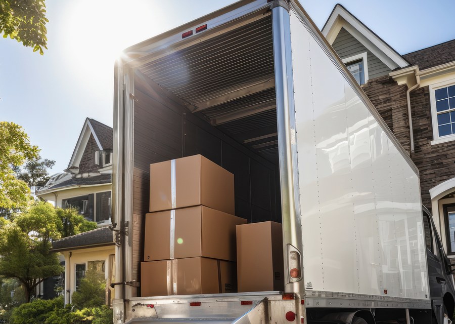 Packed moving truck ready for cross-country transport
