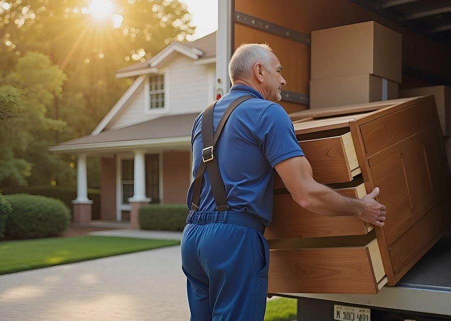 Packed moving truck ready for cross-country transport