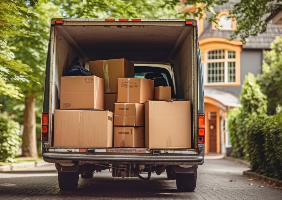 Packed moving truck ready for cross-country transport