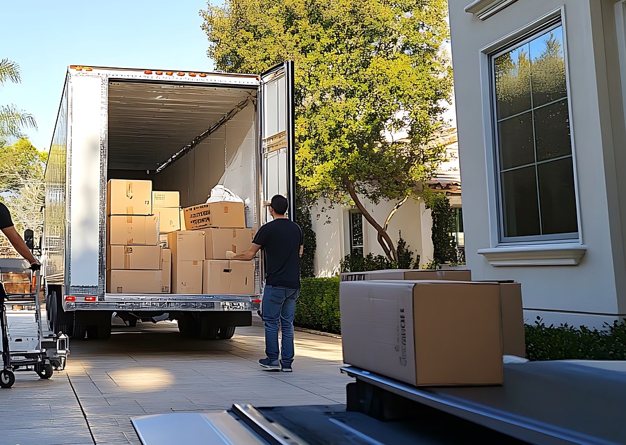 Packed moving truck ready for cross-country transport