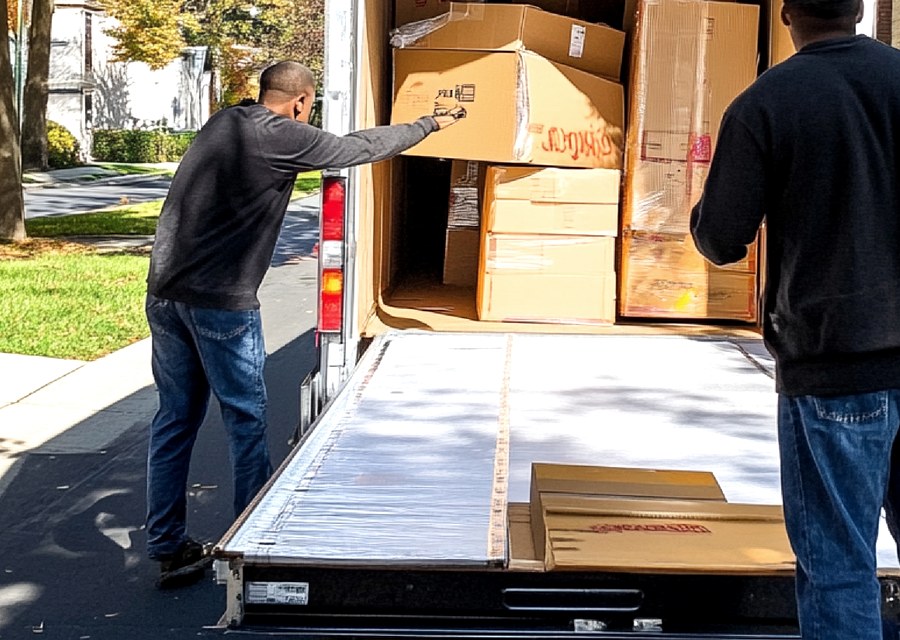 Packed moving truck ready for cross-country transport
