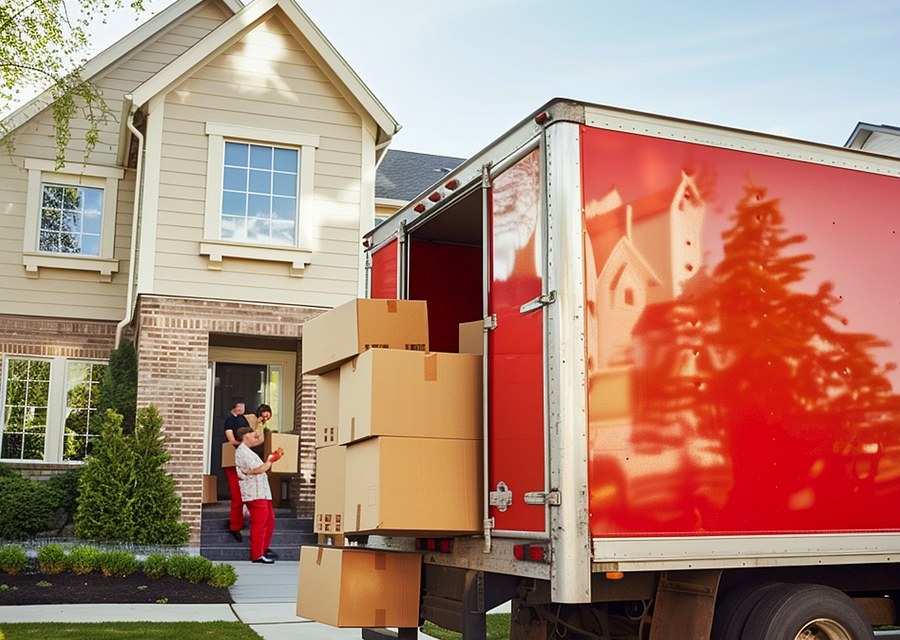 Packed moving truck ready for cross-country transport