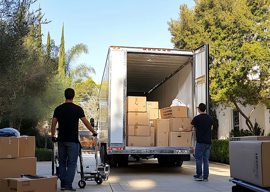 Packed moving truck ready for cross-country transport