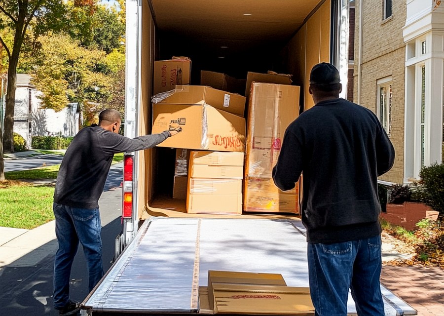 Packed moving truck ready for cross-country transport