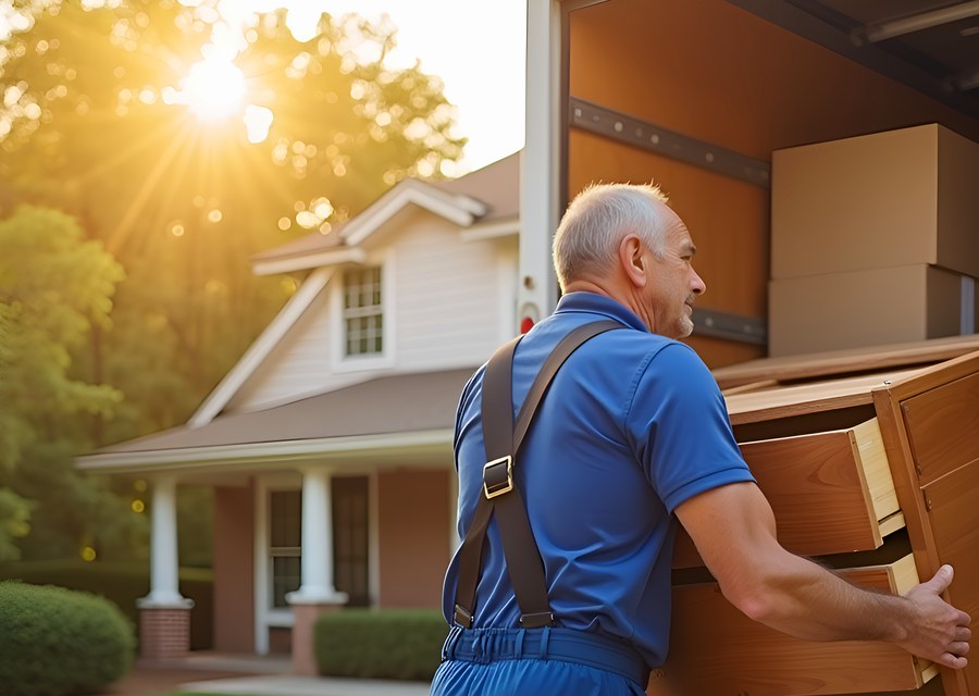 Packed moving truck ready for cross-country transport