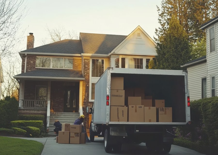 Packed moving truck ready for cross-country transport