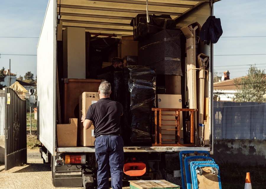 Packed moving truck ready for cross-country transport