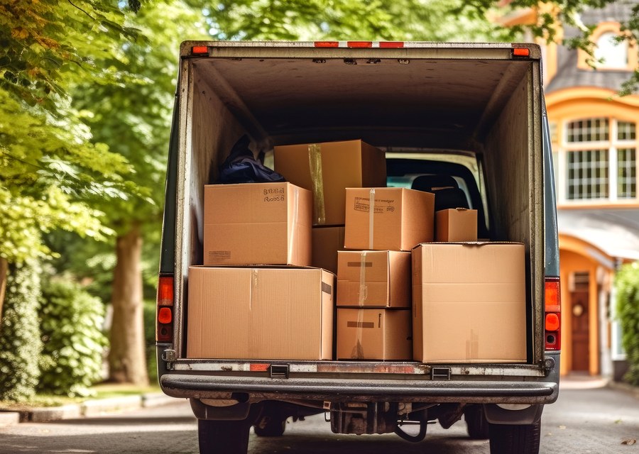 Packed moving truck ready for cross-country transport