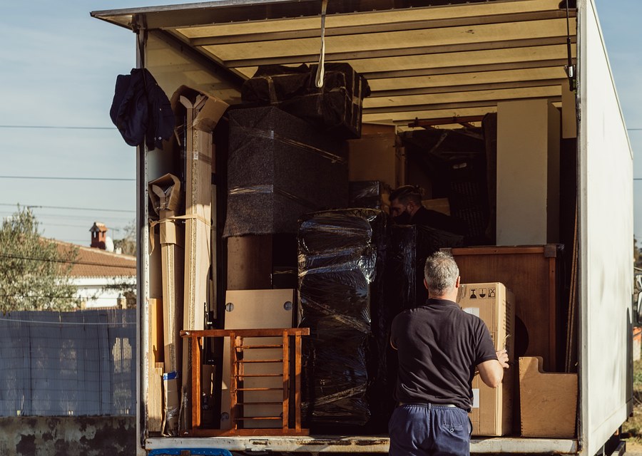 Packed moving truck ready for cross-country transport