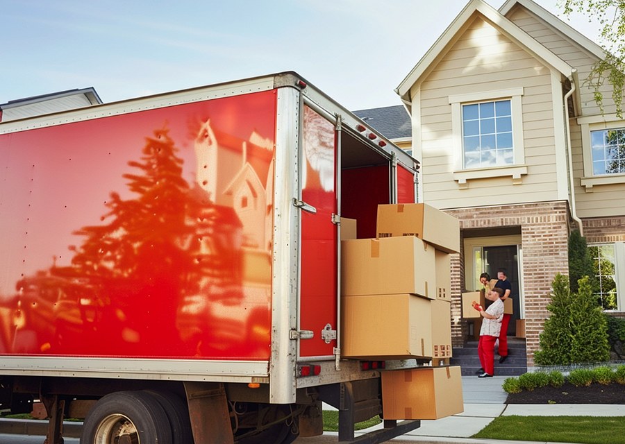 Packed moving truck ready for cross-country transport