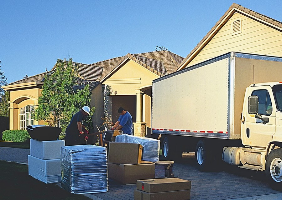 Packed moving truck ready for cross-country transport