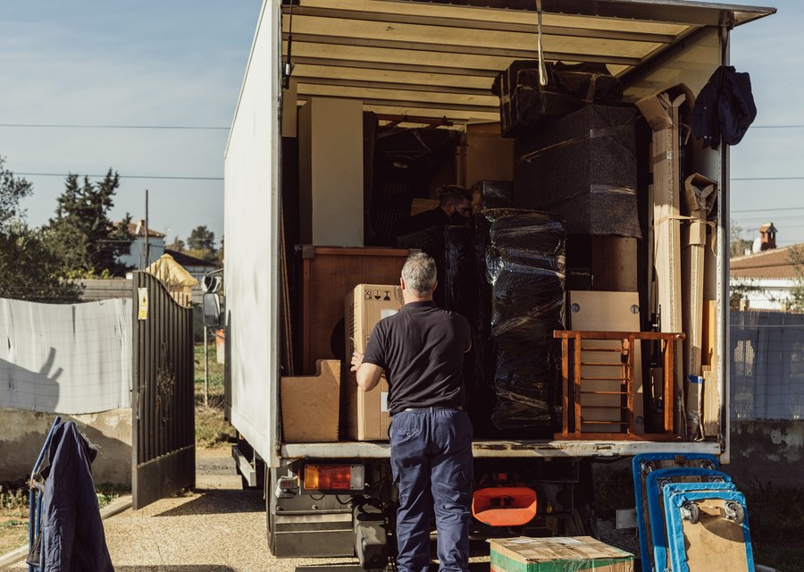 Packed moving truck ready for cross-country transport